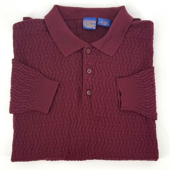 1990's Vintage Pendleton Burgundy Cotton Knit Sweater Pullover Mens XL Collared - Picture 1 of 7